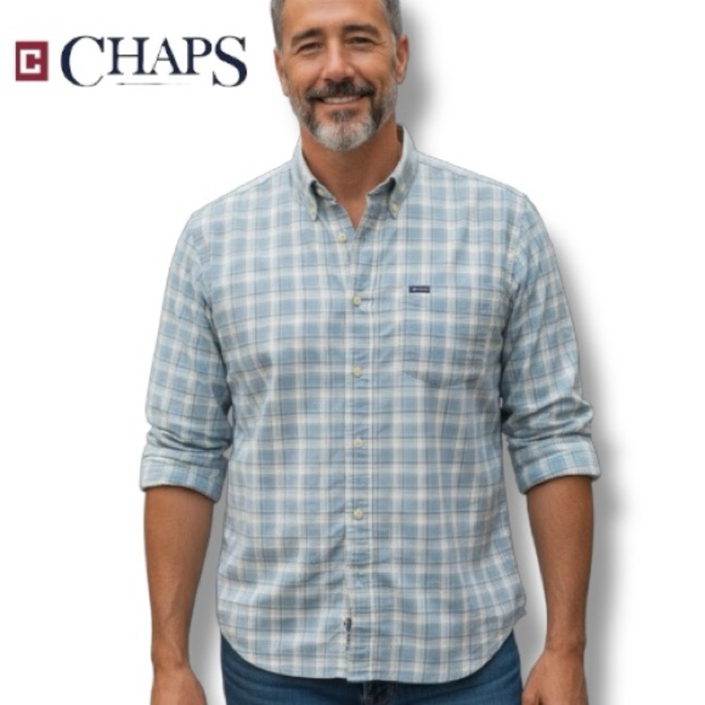Chaps Classic Oxford Blue White Red Plaid Button Down Shirt 100% Cotton | Sz XXL